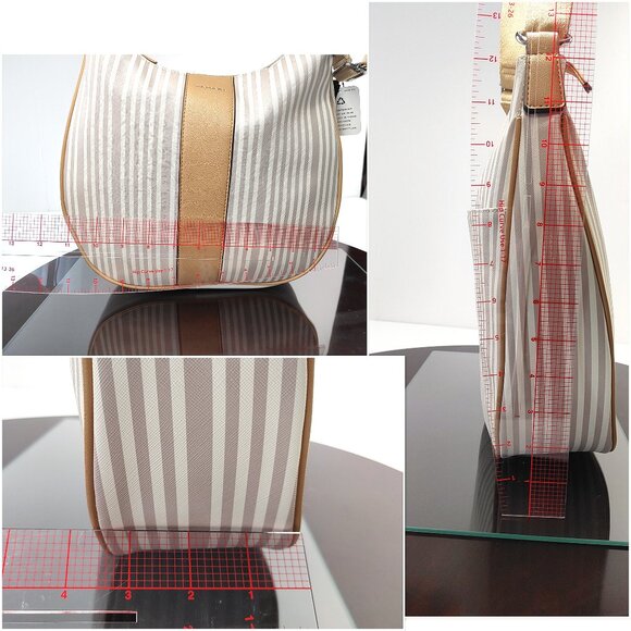 NWT Tahari Logo Hobo Handbag Striped Purse Satchel Vegan Recycled Beige $139 12" - Picture 12 of 13